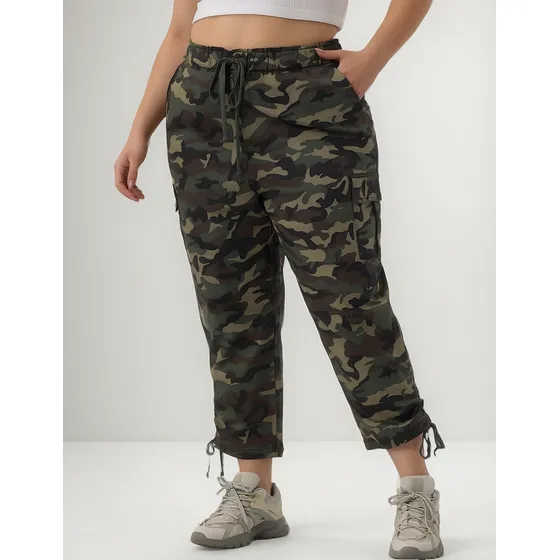 Pantalón Cargo Talla Grande Con Cordón Ajustable En Perneras