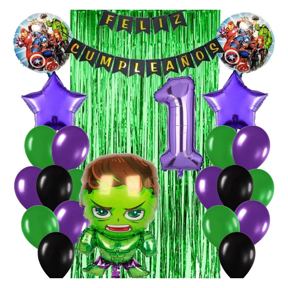 Combo Deco Globos Hulk Super Heroe Avengers + Feliz Cumple