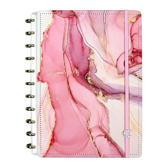 Caderno Inteligente Agatha Mármore Rosa Grande Escolar