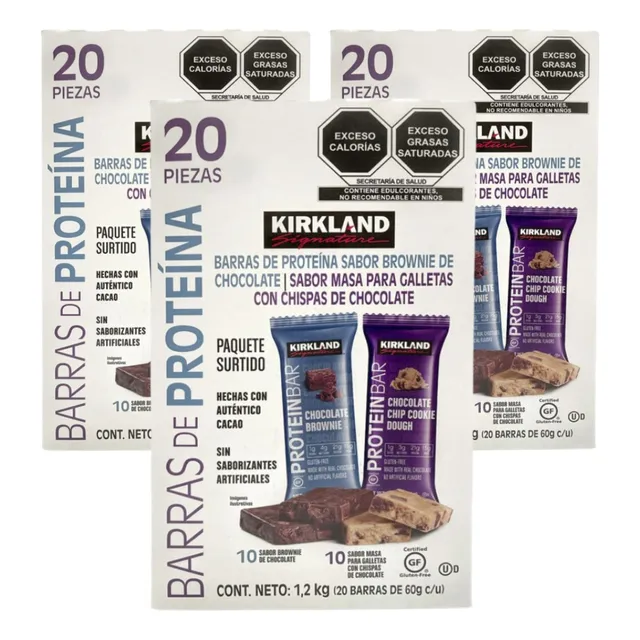 3 Cajas Barras De Proteína Chocolate 60 Pz 3.6 Kg Kirkland