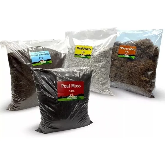 Kit De Sustratos Fibra De Coco, Peat Moss, Perlita, Humus
