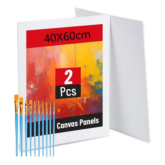 Bastidor Lienzo Para Pintar 100% Algodón 280g/m2 40x60cm,2pcs Bastidor Para Pintar De Lienzo Y 10 Pinceles Oleo