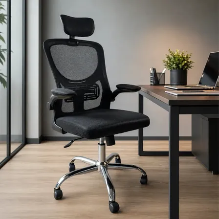 Cadeira De Escritório Ergonômica Giratória Com Rodinhas Ajuste De Altura Apoio Cervical Estofada Em Tecido Mesh Preta La Kazza Preto Espuma