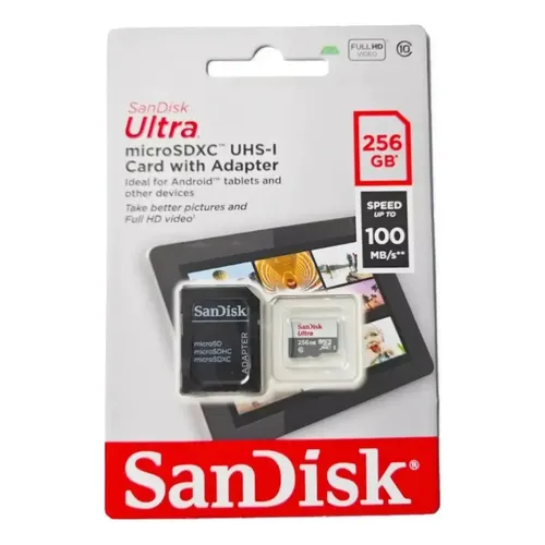Cartão De Memória MicroSD 256Gb Sandisk Ultra Classe 10 Velocidade