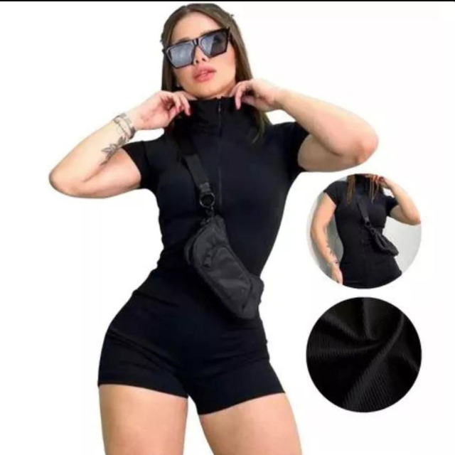 Macaquinho Feminino Moda Gringa Curto Ziper Academia Fitness Macaquinho Feminino Moda Gringa Curto Ziper Academia Fitness