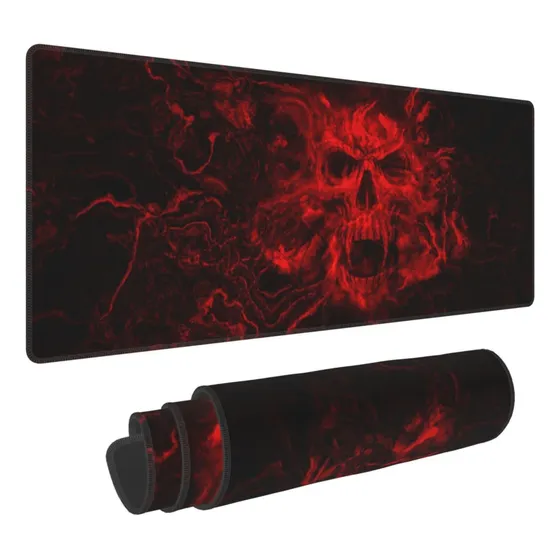 Alfombrilla Mouse Para Juego Calavera Roja Negra Xxl Larga X