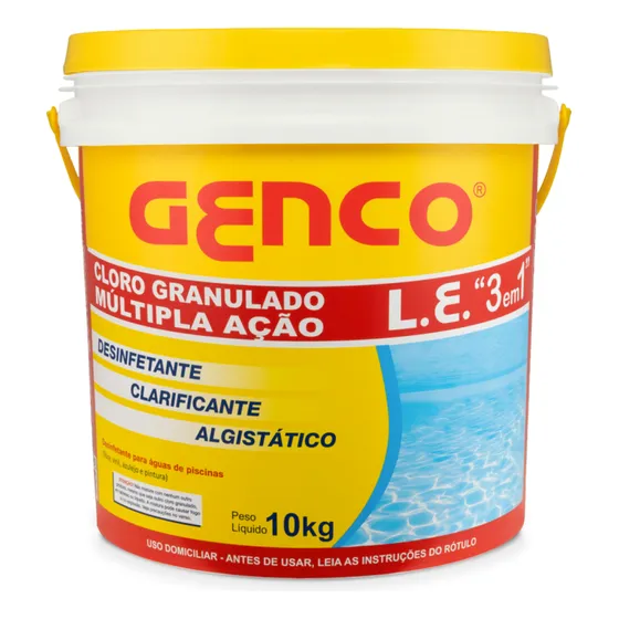 Cloro 10kg Para Piscina Puro Multipla Ação 3 Em 1 Genco