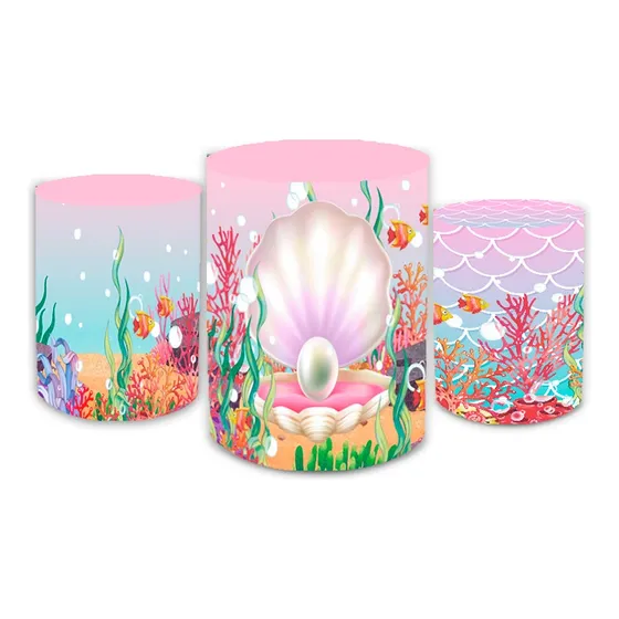Trio Capa Cilindros Sublimado Tema Pequena Ariel Decoração