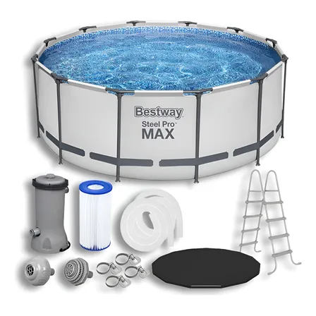 Piscina Estrutural 10.250 Litros + Bomba 110v + Capa + Escada Cor Branco Bestway