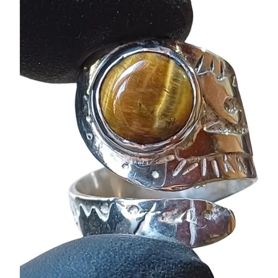 Anillo Ojo De Tigre Plata Ajustable Poder Foco Y Balance