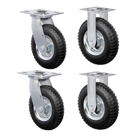 4 Rodízio Giratório E Fixo Pneu Maciço Roda 215mm 200kg