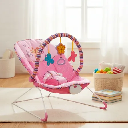 Cadeira De Descanso Balanço Vibratória Para Bebê Rosa Com Brinquedos Florido