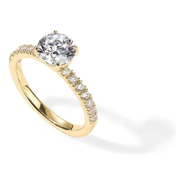 Anillo De Compromiso Redondo Chapado En Oro De 14 Quilates