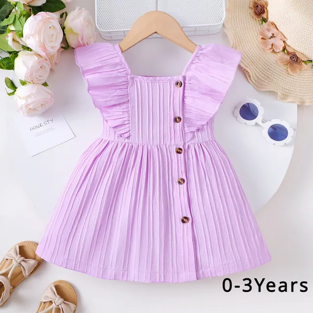 Vestido Morado Con Mangas Voladas De Color Liso Para Bebés D