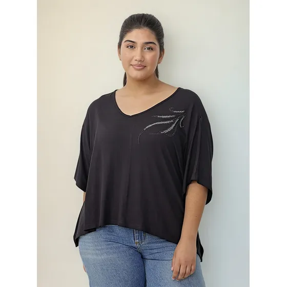 Remera Poncho Talle Grande Modal Con Aplique Brillos