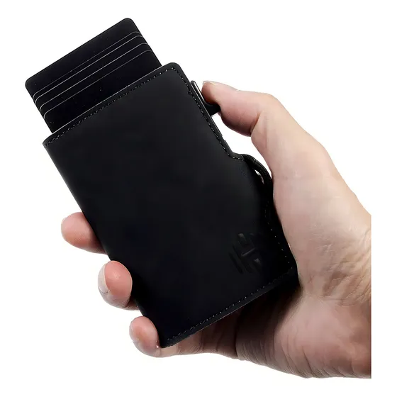 Billetera Tarjetero Cuero Hardley Bloqueo Rfid Anticlonacion Color Negro