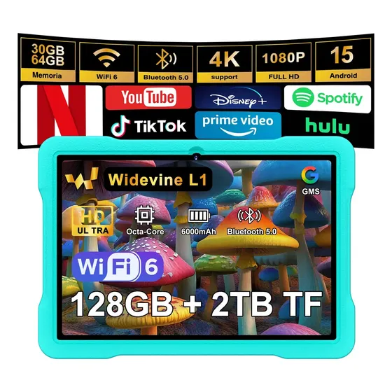 2026 Tablet Android 15 Gemini Ai, Tablet 10.1 Pulgadas Para Niños, 30gb+2tb Ampliable, Tablets Android Con Wifi 6, Octa-core, Control Parental, Bt5.0, Funda Niños Space Con Eva 360° 1280 * 800- Verde