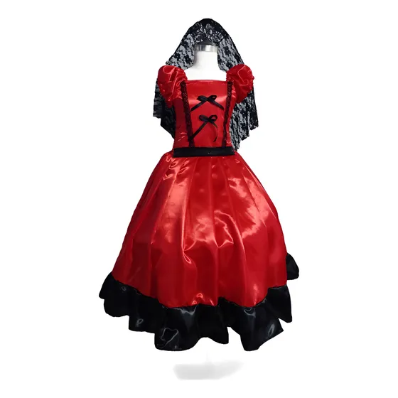 Disfraz Patrio Vestido  Dama Antigua  Rojo (manga Corta) Rojo 10