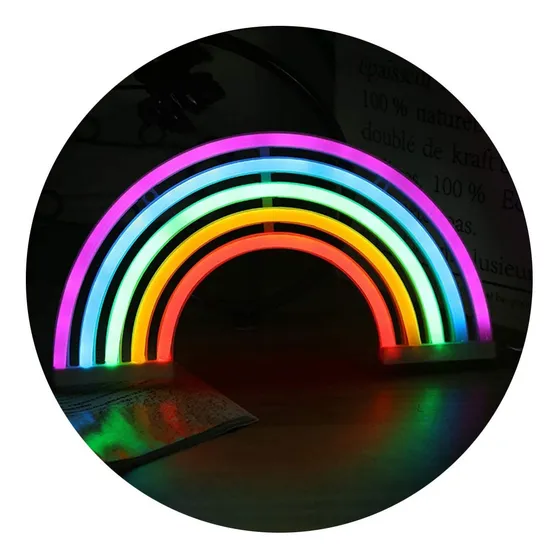 Cartel Luminoso Luz Led Neon Arcoiris A Pila Usb Decoracion 