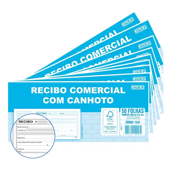 Kit 10 Blocos De Recibo Comercial Com Canhoto São Domingos
