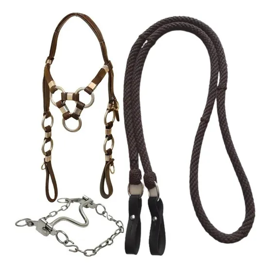 Cabeçada De Argola Para Cavalo Freio Água Choca Inox E Rédea