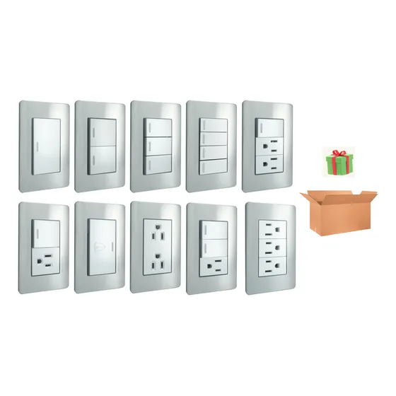 Pack 10 Pzas Placas Acero A5 Solaris Apagadores Y Contactos 