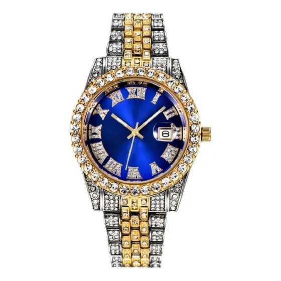 Reloj Hip Hop Estilo Cubano 2 Tonos Con Calendario