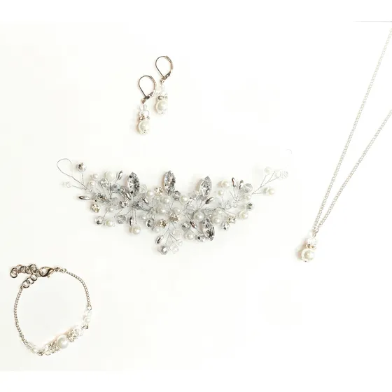 Tocado De Novia, Tiara 15 Años, Con Aros Collar Y Pulsera !
