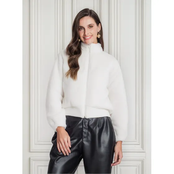 Jaqueta Feminina Em Pelo Sintético Rovitex Branco