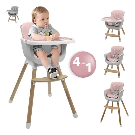 Silla alta para bebé de comer periquera ajustable 4 en 1 color rosa