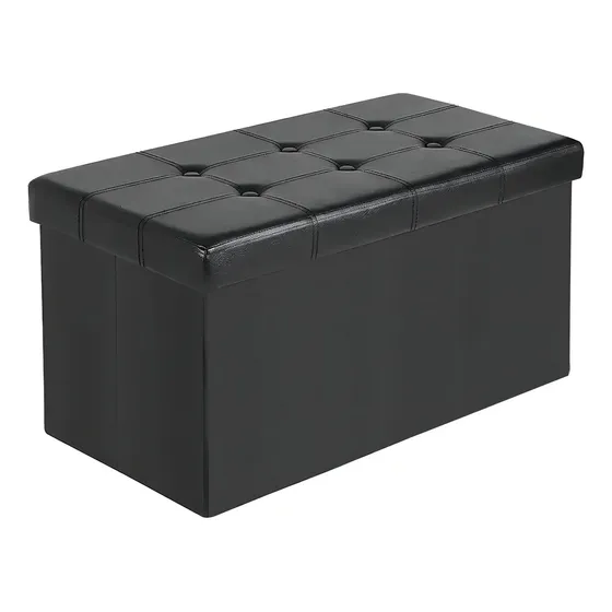 Puff Baul Silla Plegable Marca Aspor Ecocuero Organizador 38cm X 76cm Color Negro Banqueta Organizadora Plegable Taburete Rectangular Cuero Sintetico Soporta Hasta 180kg Pie De Cama Asiento Acolchado