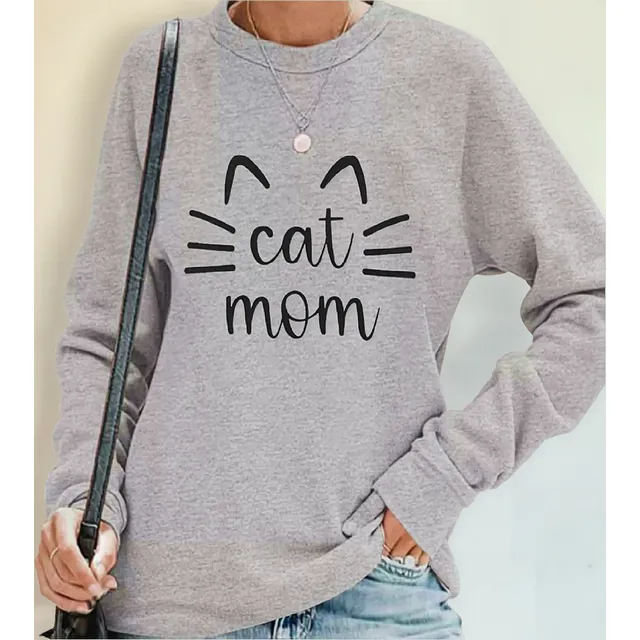 Saco Cuello Redondo Con Diseño De Gato Y Mamá Estampado