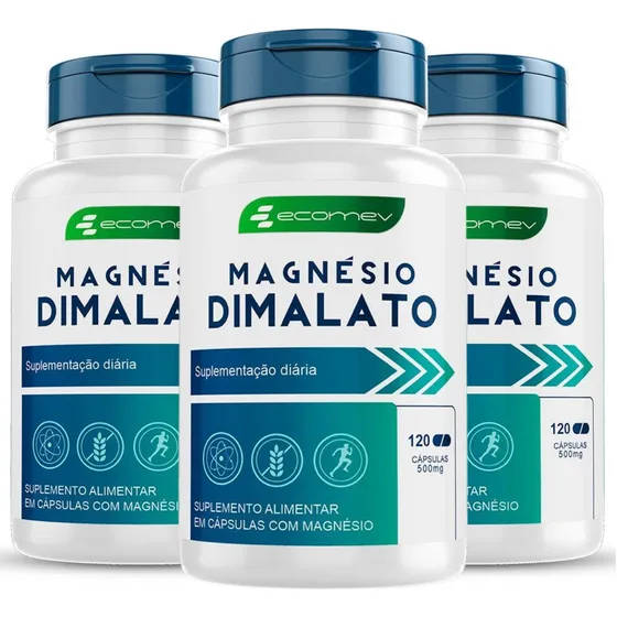 3 Magnesio Dimalato 100% Puro 500mg Materia Importada 360cáp
