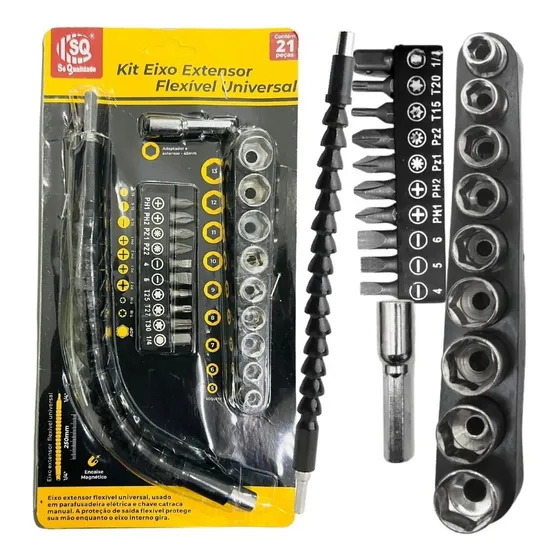 Kit Chave Fenda Philips Boca Bits Sextavada + Cabo Extensor