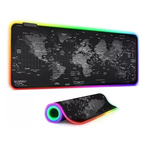 Alfombrilla De Ratón Led Rgb Grande Para Ratón De Ordenador Color Negro