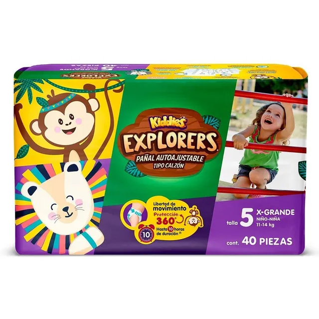 Pañales Kiddies Explorer Autoajustable Etapa 5 Talla XG 40 Pañales