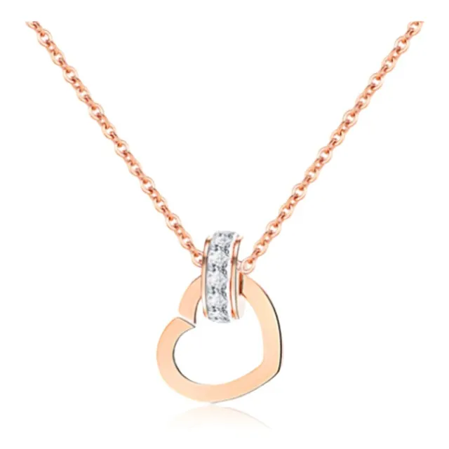 Collar Amor Infinito, Corazón Y Aro Tono Oro Rosa