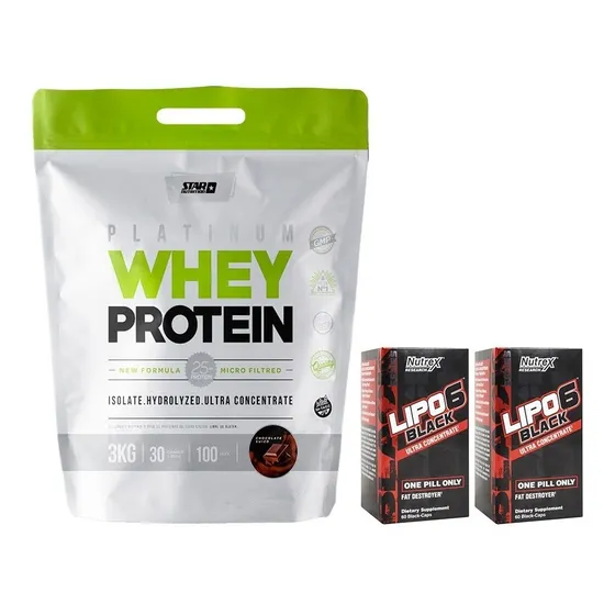 Whey Protein 3 Kg Star Nutrition + 2 Lipo Black Uc X 60 Caps