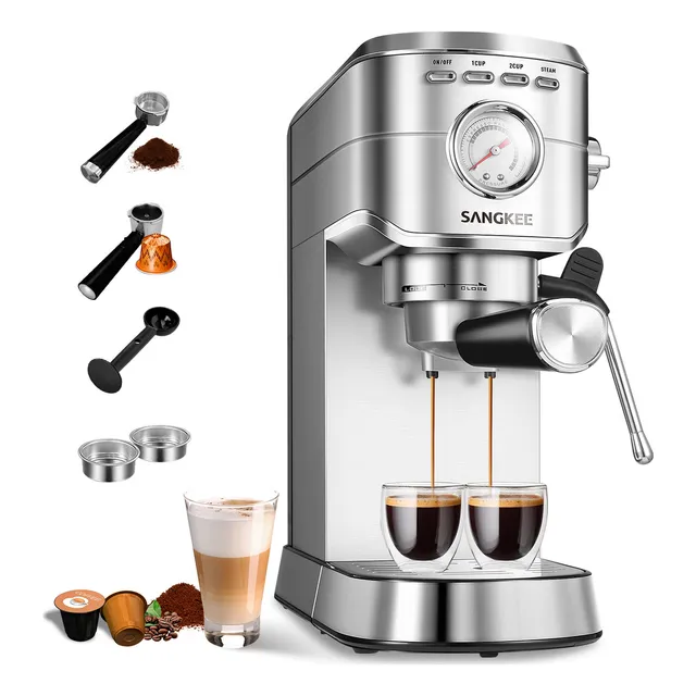 Cafetera Espresso 20 Bar, Máquina De Café Espresso Con Varita Espumadora De Leche, Compatible Con Café Molido/cápsulas Nespresso, Compacta Cafetera Para Hogar, Capuchino, Latte, Macchiato, 1350w