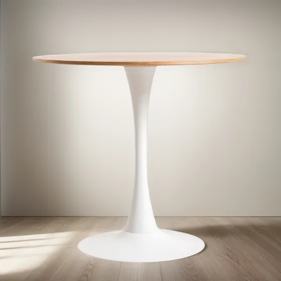 Mesa Tulip Wood Base Blanco 100cm Diámetro