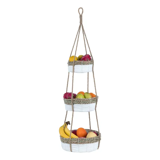 Cesta Colgante Fruta Para Cocina 3 Nivel Cuerda Algodon Casa