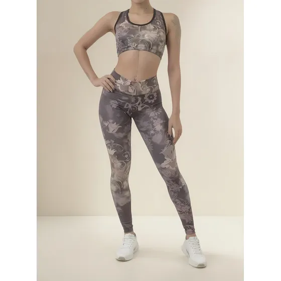 Conjunto Calza Y Top Fanaticas Flores Doradas Push Up