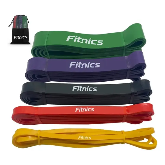 Set 5 Bandas Elasticas Resistencia Fitnics Latex + Bolso