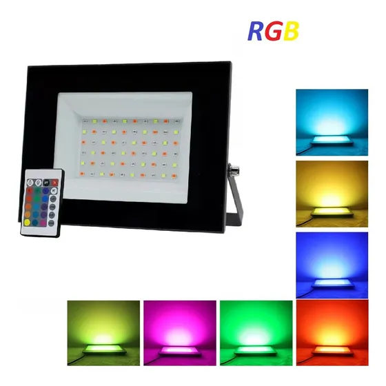 Refletor Holofote Led Rgb 50w Colorido Com Controle