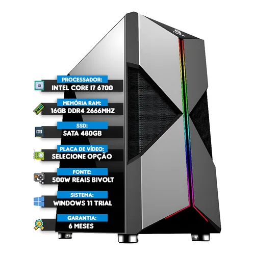 Computador Gamer Intel Core i7 7700 16GB SSD 1TB Windows 10 Pro