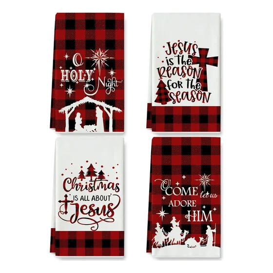 Anydesign Toalla Cocina Navidad 18 X 28  Color Rojo Negro Te