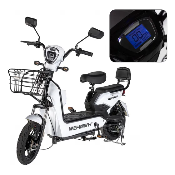 Bicicleta Elétrica 500w Mini Scooter Autopropelido Velocidade 32km/h Wehawk Basket Branco