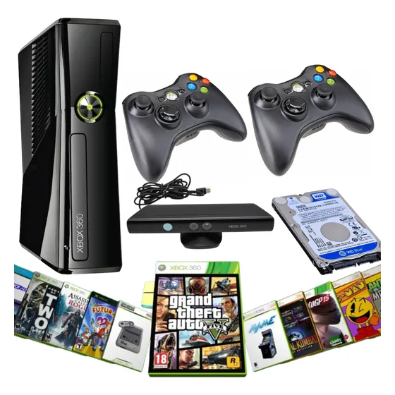 Xbox 360 Slim Original + Hd 320gb + Kinect + 2 Controles 110 Volts