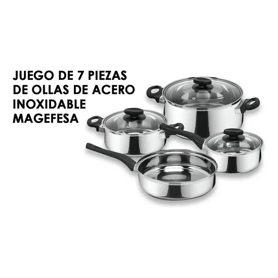 Juego De 7 Piezas  De Ollas De Acero  Inoxidable  Magefesa