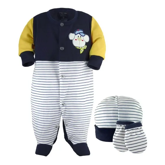 Monito Enterizo De Bebé Con Manoplas Y Gorrito Ref. 2822
